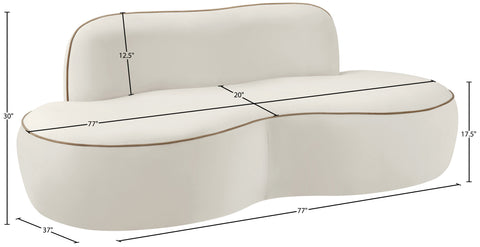 Marlow 77" Cream Velvet Upholstered Loveseat, 1 Piece