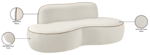 Marlow 77" Cream Velvet Upholstered Loveseat, 1 Piece