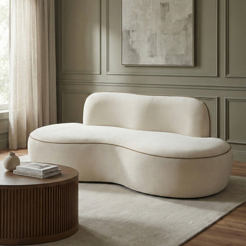 Marlow 77" Cream Velvet Upholstered Loveseat, 1 Piece