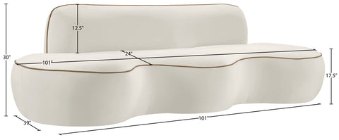 Marlow 100" Cream Velvet Upholstered Sofa, 1 Piece