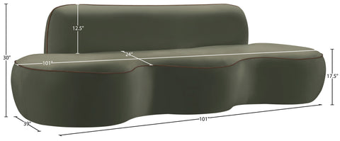 Marlow 100" Green Velvet Upholstered Sofa, 1 Piece