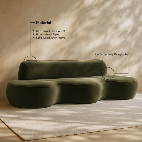 Marlow 100" Green Velvet Upholstered Sofa, 1 Piece