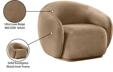 Delaney Beige Velvet Upholstered Chair, 1 Piece