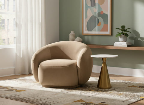 Delaney Beige Velvet Upholstered Chair, 1 Piece