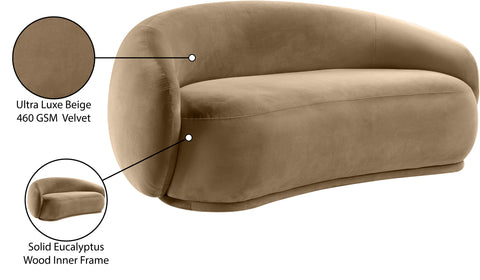 Delaney 77" Beige Velvet Upholstered Loveseat, 1 Piece