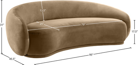 Delaney 93" Beige Velvet Upholstered Sofa, 1 Piece