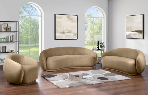 Delaney 93" Beige Velvet Upholstered Sofa, 1 Piece