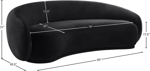 Delaney 93" Black Velvet Upholstered Sofa, 1 Piece