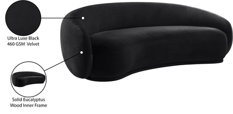 Delaney 93" Black Velvet Upholstered Sofa, 1 Piece