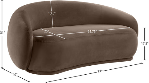 Delaney 77" Brown Velvet Upholstered Loveseat, 1 Piece