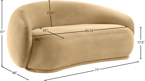 Delaney 77" Camel Velvet Upholstered Loveseat, 1 Piece