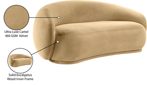 Delaney 77" Camel Velvet Upholstered Loveseat, 1 Piece