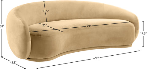 Delaney 93" Camel Velvet Upholstered Sofa, 1 Piece