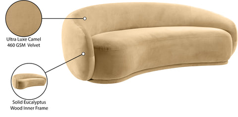 Delaney 93" Camel Velvet Upholstered Sofa, 1 Piece