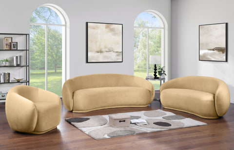 Delaney 93" Camel Velvet Upholstered Sofa, 1 Piece
