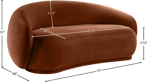 Delaney 77" Cognac Velvet Upholstered Loveseat, 1 Piece