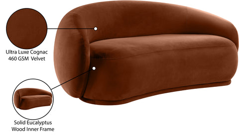 Delaney 77" Cognac Velvet Upholstered Loveseat, 1 Piece