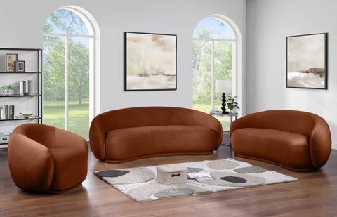 Delaney 77" Cognac Velvet Upholstered Loveseat, 1 Piece