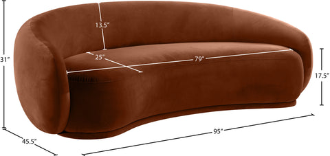 Delaney 93" Cognac Velvet Upholstered Sofa, 1 Piece