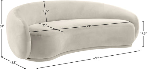 Delaney 93" Cream Velvet Upholstered Sofa, 1 Piece