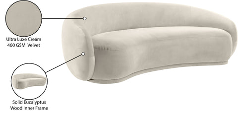 Delaney 93" Cream Velvet Upholstered Sofa, 1 Piece
