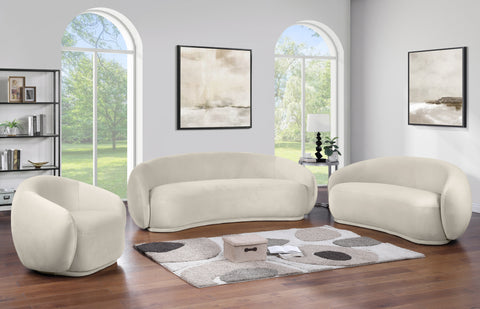 Delaney 93" Cream Velvet Upholstered Sofa, 1 Piece