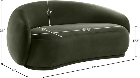 Delaney 77" Green Velvet Upholstered Loveseat, 1 Piece