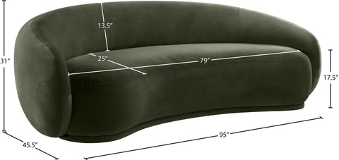 Delaney 93" Green Velvet Upholstered Sofa, 1 Piece