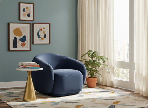 Delaney Navy Velvet Upholstered Chair, 1 Piece