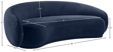 Delaney 93" Navy Velvet Upholstered Sofa, 1 Piece