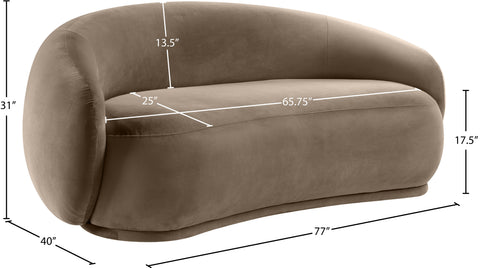 Delaney 77" Taupe Velvet Upholstered Loveseat, 1 Piece