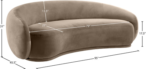 Delaney 93" Taupe Velvet Upholstered Sofa, 1 Piece