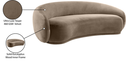 Delaney 93" Taupe Velvet Upholstered Sofa, 1 Piece