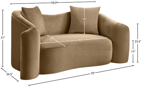 Elara 70" Beige Velvet Upholstered Loveseat, 1 Piece