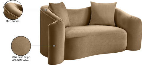 Elara 70" Beige Velvet Upholstered Loveseat, 1 Piece