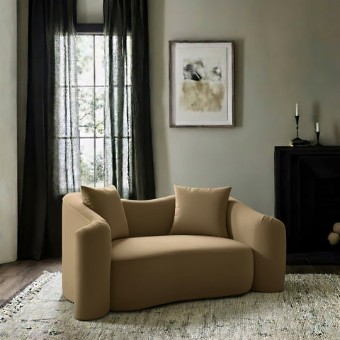 Elara 70" Beige Velvet Upholstered Loveseat, 1 Piece
