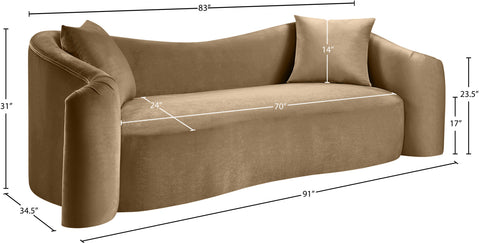 Elara 91" Beige Velvet Upholstered Sofa, 1 Piece