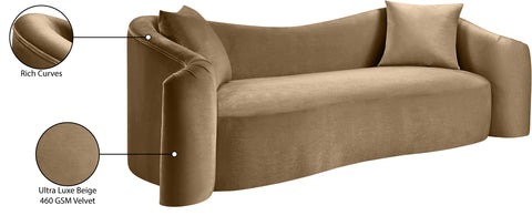Elara 91" Beige Velvet Upholstered Sofa, 1 Piece