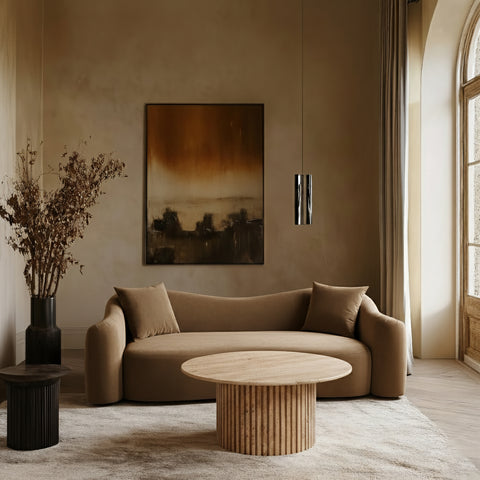 Elara 91" Beige Velvet Upholstered Sofa, 1 Piece
