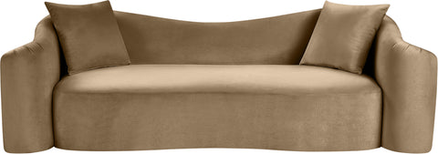 Elara 91" Beige Velvet Upholstered Sofa, 1 Piece