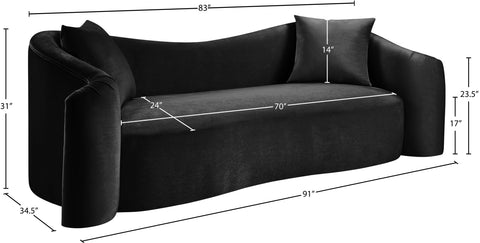 Elara 91" Black Velvet Upholstered Sofa, 1 Piece