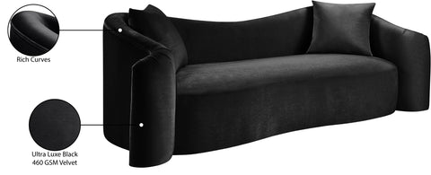 Elara 91" Black Velvet Upholstered Sofa, 1 Piece