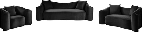 Elara 91" Black Velvet Upholstered Sofa, 1 Piece