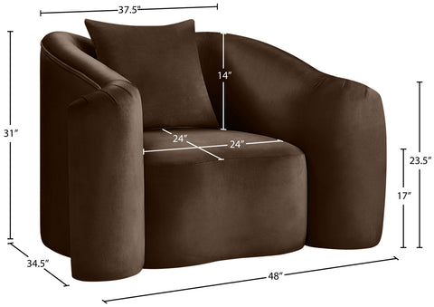 Elara Brown Velvet Upholstered Chair, 1 Piece