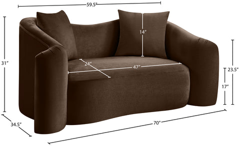 Elara 70" Brown Velvet Upholstered Loveseat, 1 Piece