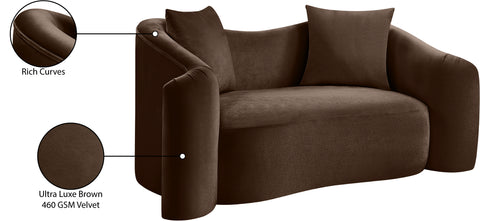 Elara 70" Brown Velvet Upholstered Loveseat, 1 Piece
