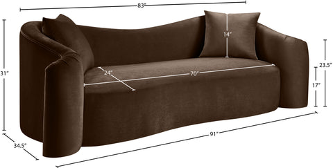 Elara 91" Brown Velvet Upholstered Sofa, 1 Piece