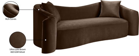 Elara 91" Brown Velvet Upholstered Sofa, 1 Piece