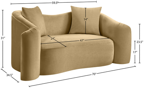 Elara 70" Camel Velvet Upholstered Loveseat, 1 Piece