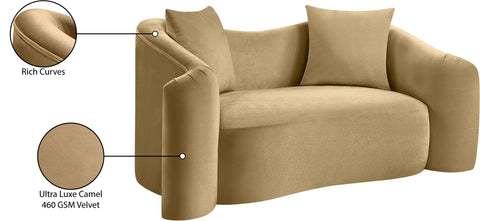 Elara 70" Camel Velvet Upholstered Loveseat, 1 Piece